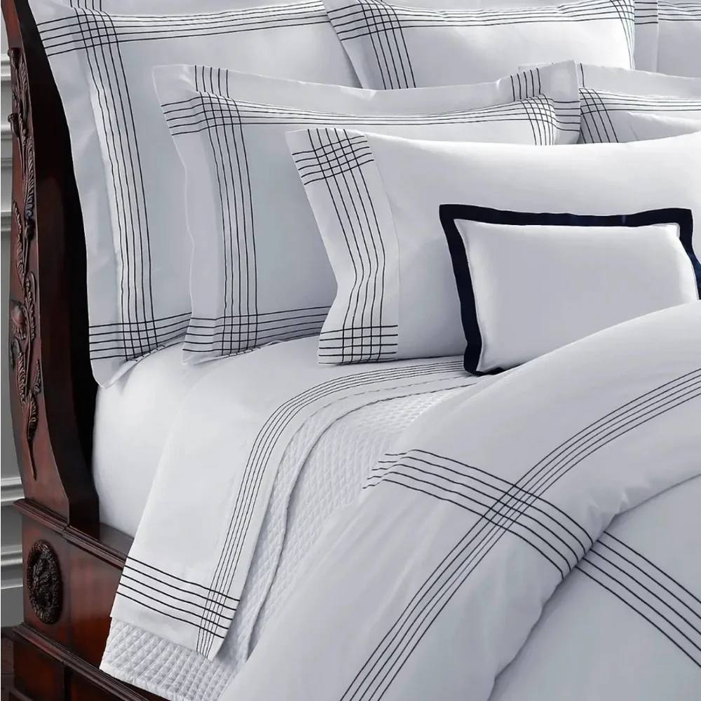 Ralph Lauren QUEEN Flat Sheet Organic Cotton Sateen‎ Handkerchief Embroidery